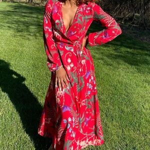 Botanical Print Wrap Midi Dress